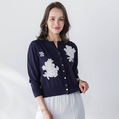 フラワー刺繍カーディガン≪手洗い可能≫