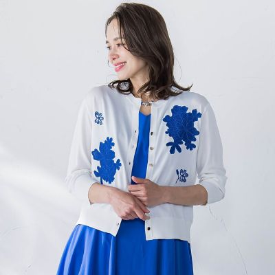 Viaggio Blu (Women)/ビアッジョブルー フラワー刺繍カーディガン≪手洗い可能≫