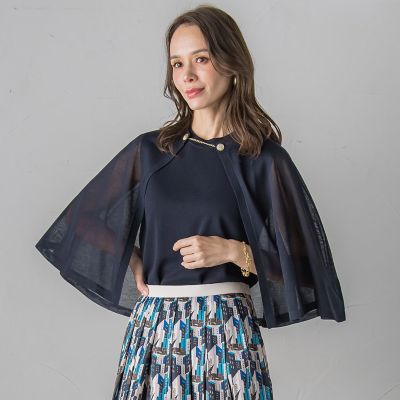 ＜Viaggio Blu (Women)＞【新色追加】ケープアンサンブルニット≪手洗い可能≫