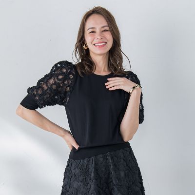 ＜Viaggio Blu (Women)＞レーステープドッキングニット≪手洗い可能≫