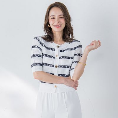 ＜Viaggio Blu (Women)＞ジャカードボーダーニットカーディガン