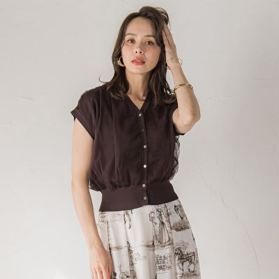 ＜Viaggio Blu (Women)＞チュールレイヤードニットカーディガン≪手洗い可能≫