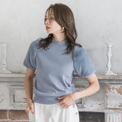 ＜Viaggio Blu (Women)＞ファースリーブハイネックニット≪手洗い可能≫