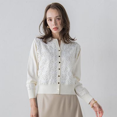 極美品✨今季新作 定価2.8万　ビアッジョブルー フラワー チュールカーディガン 極美品✨今季新作 定価2.8万 ビアッジョブルー フラワー