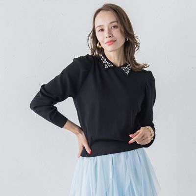 新色追加】襟ビジューニット | Viaggio Blu (Women)/ビアッジョブルー