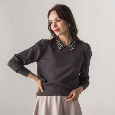 新色追加】襟ビジューニット | Viaggio Blu (Women)/ビアッジョブルー