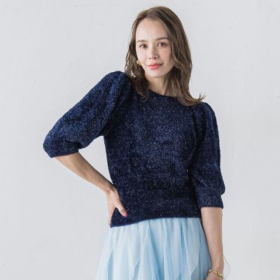 ＜Viaggio Blu (Women)＞ラメシャギーニット≪手洗い可能≫