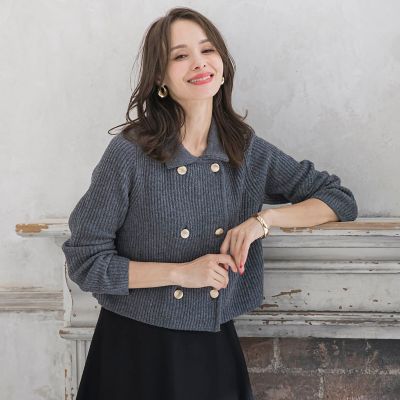 襟付きニットジャケット≪手洗い可能≫ | Viaggio Blu (Women