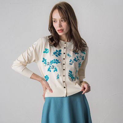 新色追加】ボタニカルモチーフ刺繍カーディガン | Viaggio Blu (Women