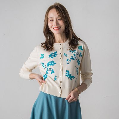 新色追加】ボタニカルモチーフ刺繍カーディガン | Viaggio Blu (Women