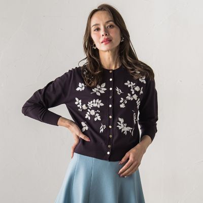 タグ付き／MORABITO カシミヤ100% カーディガン 刺繍入り 新色追加】ボタニカルモチーフ刺繍カーディガン | Viaggio Blu (Women