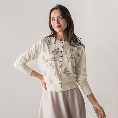ビアッジョブルー（Viaggio blu）/【新色追加】ボタニカルモチーフ刺繍カーディガン 新色追加】ボタニカルモチーフ刺繍カーディガン | Viaggio Blu (Women