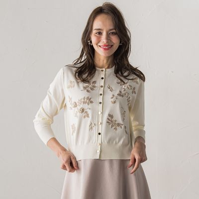 新色追加】ボタニカルモチーフ刺繍カーディガン | Viaggio Blu (Women