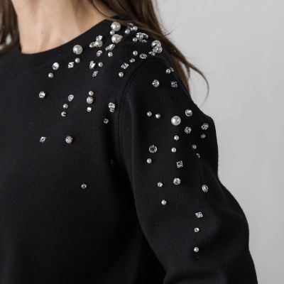 Ameri VINTAGE パールビジューニット　ブラック ニット セーター パールorビジューニットトップス レディース