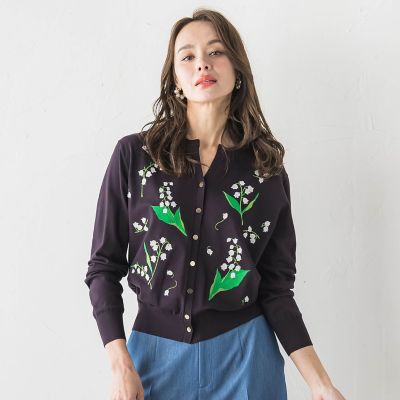 nesessaire  スズラン刺繍カーディガン セール】 スズラン刺繍カーディガン （カーディガン・ボレロ