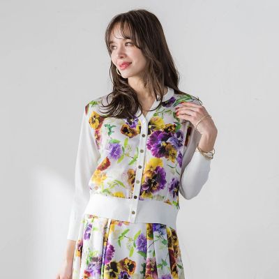 ＜Viaggio Blu (Women)＞【ＫＥＩＴＡ　ＫＡＷＡＳＡＫＩ　×　Ｖｉａｇｇｉｏ　Ｂｌｕコラボ】パンジープリントカーディガン