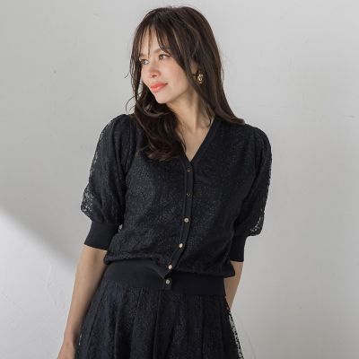 チュールコンビカットソー&amp;カーディガン チュールコンビニット・クルーカーディガン/DoCLASSE