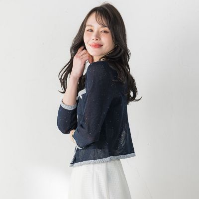 メッシュスパンコールニットカーディガン | Viaggio Blu (Women