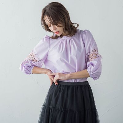 ＜Viaggio Blu (Women)＞７分袖レースブラウス≪手洗い可能≫