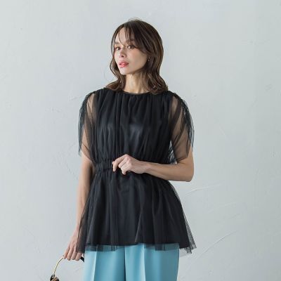 ＜Viaggio Blu (Women)＞チュールギャザーブラウス≪洗濯機で洗える≫