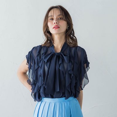 シフォンラッフルブラウス≪洗濯機で洗える≫