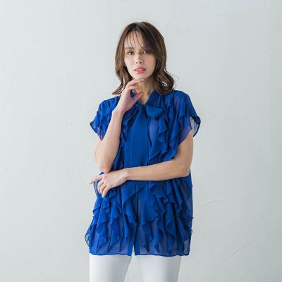 シフォンラッフルブラウス≪洗濯機で洗える≫