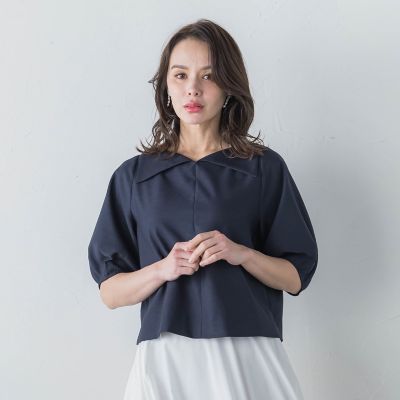 リネンライクオープンカラーブラウス≪洗濯機で洗える≫