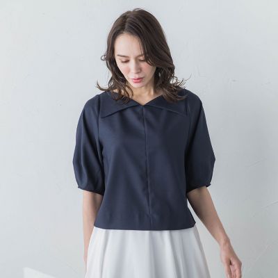 リネンライクオープンカラーブラウス≪洗濯機で洗える≫