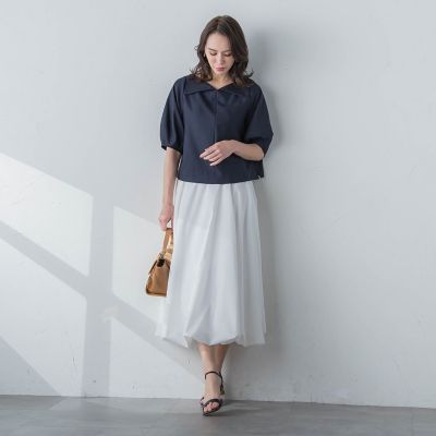 リネンライクオープンカラーブラウス≪洗濯機で洗える≫