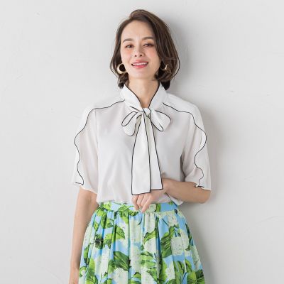 【ＷＥＢ別注】ハイツイストジョーゼットボウタイブラウス≪洗濯機で洗える≫