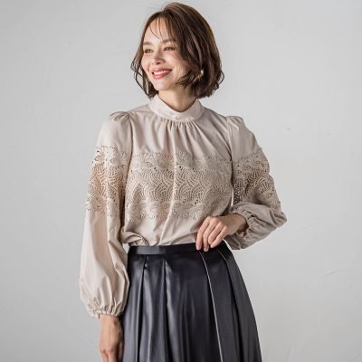 袖レースブラウス≪洗濯機で洗える≫