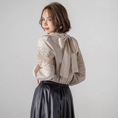 袖レースブラウス≪洗濯機で洗える≫