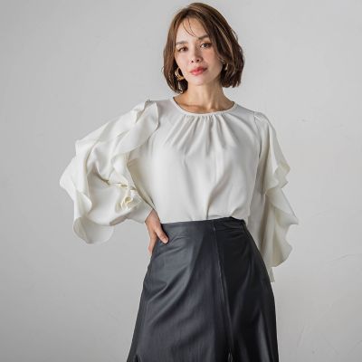 フレンチキス袖フリルブラウス≪洗濯機で洗える≫