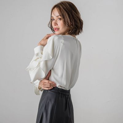 フレンチキス袖フリルブラウス≪洗濯機で洗える≫