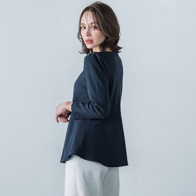 ＜Viaggio Blu (Women)＞ツイル裏起毛ペプラムブラウス≪洗濯機で洗える≫