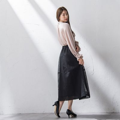 サテン楊柳ボウタイブラウス≪洗濯機で洗える≫