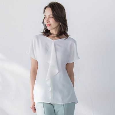 Viaggio Blu (Women)/ビアッジョブルー 接触冷感前後2WAYストレッチブラウス≪洗濯機で洗える≫