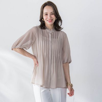 Viaggio Blu (Women)/ビアッジョブルー シルクライクシフォンブラウス≪洗濯機で洗える≫