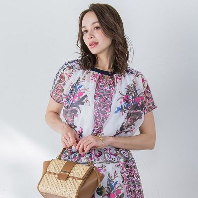 ＜Viaggio Blu (Women)＞イタリアンタイル柄ブラウス≪洗濯機で洗える≫