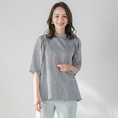 ビアッジョブルー（Viaggio blu）/プチスタンドサッカーブラウス≪手洗い可能≫ プチスタンドサッカーブラウス≪手洗い可能≫ | Viaggio Blu (Women