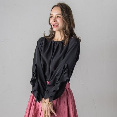 【SALE】Viaggio Blu (Women)/ビアッジョブルー ラッフルブラウス&#8810;洗濯機で洗える&#8811; 04ブラック トップス【三越伊勢丹/公式】