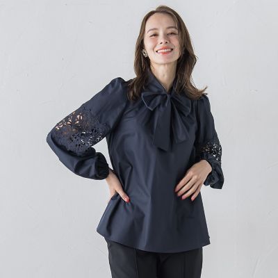 viaggio blu ブラウス 刺繍 総レース 長袖 ネイビー コットン viaggio blu ブラウス 刺繍 総レース 長袖 ネイビー コットン