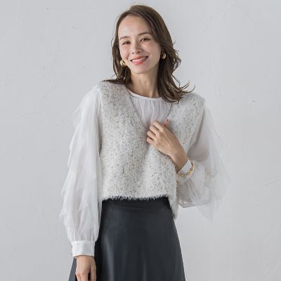【新品】Viaggio blu チュールレイヤードブラウス シャツ 完売品 黒 新品】Viaggio blu チュールレイヤードブラウス シャツ 完売品 黒