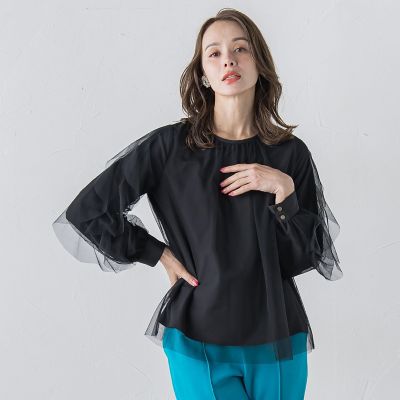 Viaggio Blu (Women)/ビアッジョブルー チュールレイヤードブラウス&#8810;洗濯機で洗える&#8811; 04ブラック トップス【三越伊勢丹/公式】