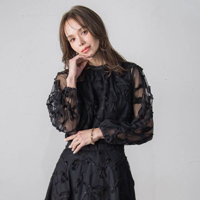 極美品　マツオインターナショナル　NERO　デザイン　チュール　ブラウス スパンコールテープチュールブラウス | Viaggio Blu (Women