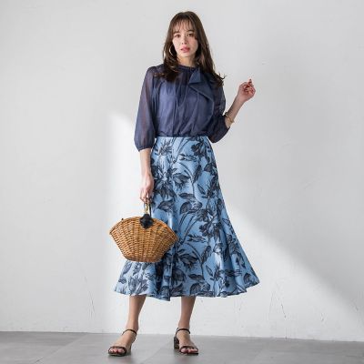 サイドリボンオーガンジーデニムブラウス | Viaggio Blu (Women