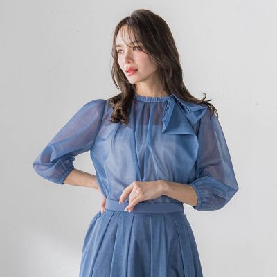 ＜Viaggio Blu (Women)＞サイドリボンオーガンジーデニムブラウス