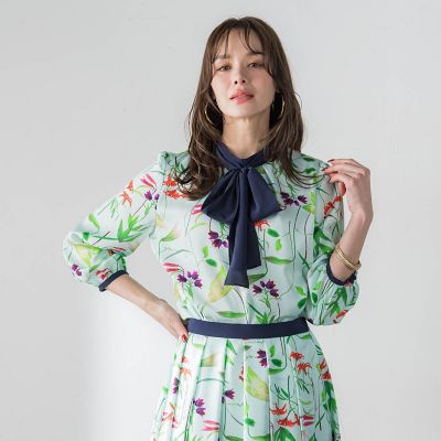 新品】Viaggio blu ビッグフラワーブーケブラウス リボン シャツ S 