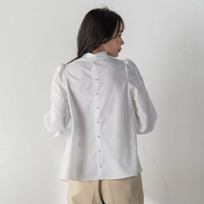 bluelea  ブルレア　袖レースブラウス ビアッジョブルー Viaggio Blu 袖レースブラウス≪洗濯機で洗える