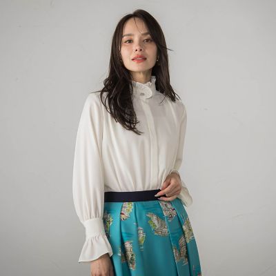 【美品】ジョルジオアルマーニ シルクタッチ フリルカラー ブラウス シルク100 フリルスタンドカラーブラウス | Viaggio Blu (Women)/ビアッジョ